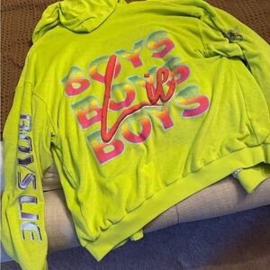 Boys Lie Neon Green Hoodie with Pink and Blue Details
